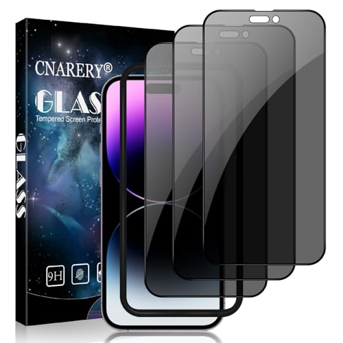 Cnarery 3 Pack for iPhone 14 Pro Privacy Screen Protector Anti-Scratch 9H Hardness Scratch Resistant Case Friendly High Sensitivity Anti Spy Tempered Glass Film With Installation Frame 6.1 Inch