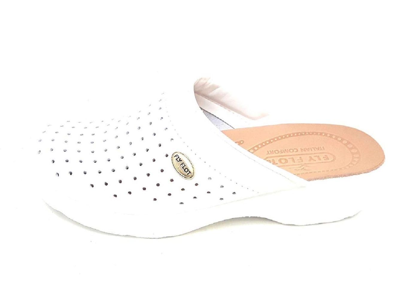 Fly Flot | Woman Professional, Zoccoli Sanitari Donna, Ciabatta con Tomaia in Pelle Forata, Sottopiede in Cuoio