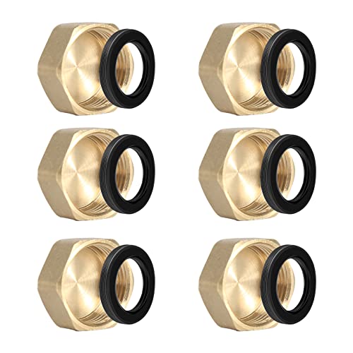 6 Stück Schlauchkappen Sechskant, Ausflssverhinderer 3/4 Zoll Messing Kappe Gewindekappe Messing, Gewindekappe Messing mit Schlauchunterlegscheiben Cover