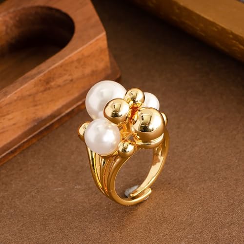 Kokoma Delicate Pearl Cluster Ring for Women Open Adjustable Statement Finger Ring Multi Bead Fashion Band Elegant Stackable Party Wedding Jewelry4