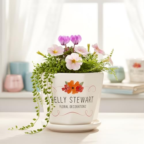 Image of Xtore Charming Floral Printed Ceramic Planter with Drainage Tray | Decorative Indoor Flower Pot for Home, Office Desk & Balcony Styling (Multicolor - Planter only)