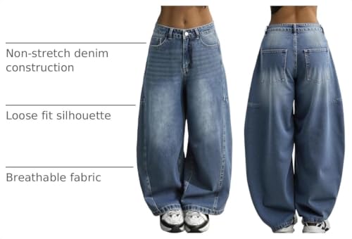 Image of EMMIOL Women Hip Hop 90s Vintage Baggy Jeans Denim Pants Mid Waist Jeans