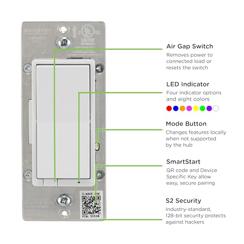 Image of Enbrighten Z-Wave Fan Control Switch, Paddle, White & Light Almond, 1 Pack | Line /Load Swapping, Adjust Fan Speed, Interchangeable Paddles, Hub Required, Works with Alexa & Google Home