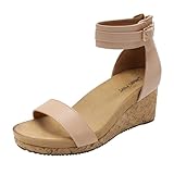 DREAM PAIRS Women's Open Toe Buckle Ankle Strap Platform Wedge Sandals,Size 8,Nude/PU,NINI-6