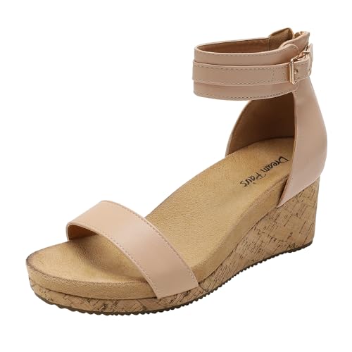 DREAM PAIRS Women's Open Toe Buckle Ankle Strap Platform Wedge Sandals Summer Shoes.