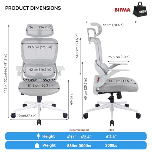 Image of SIHOO B100 SE Office Chair, Soft Memory Foam Desk Chair with Adaptive Lumbar Support & 2D Flip-up Armrests, 135 tilt Computer Chair for Home Office, White