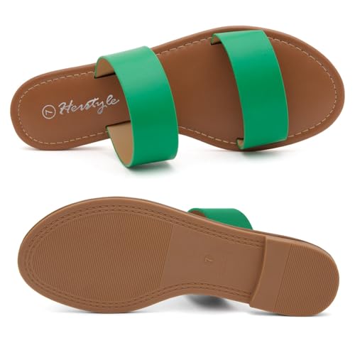 Image of Herstyle Flat Sandals for Women, Double Strap Slide Sandals, Open Toe Slip On, Comfortable Cushioned Footbed Casual Summer Shoes for Daily Wear, Beach, Vacation, Clear Options