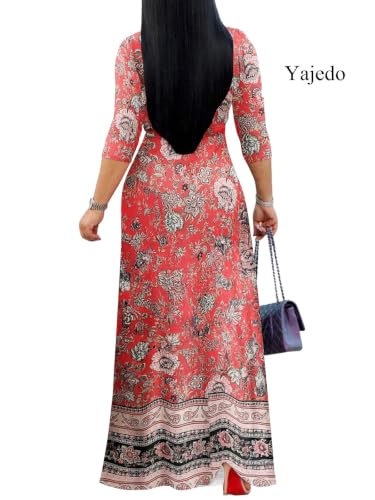 Image of Yajedo Womens Casual Summer Maxi Dress Plus Size Sexy Wrap V Neck 3 /4 Sleeve Sundress with Pockets