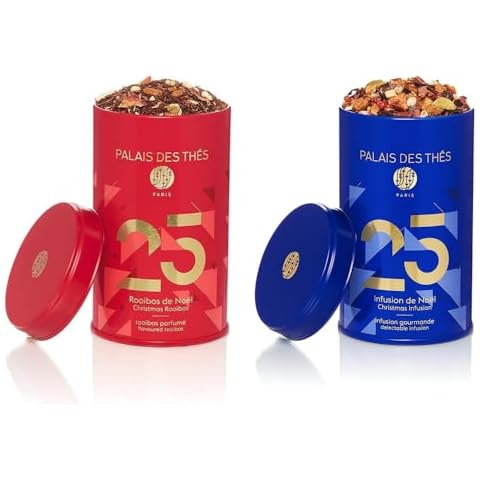 Palais des Thés - Caffeine-Free Tea Holiday Bundle - N°25 Premium & N°25 Rooibos Premium Gourmet Holiday Blend - 2 Metal Gift Tins, 7oz Total Cover