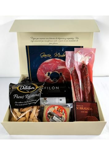 DON GOURMET, Cesta Gourmet para Regalar, Personalizable, Queso curado, jamón ibérico, chorizo ibérico, lote embutidos ibéricos, aceite de oliva, pack ibéricos, Regalo San Valentín. (CESTA 4)