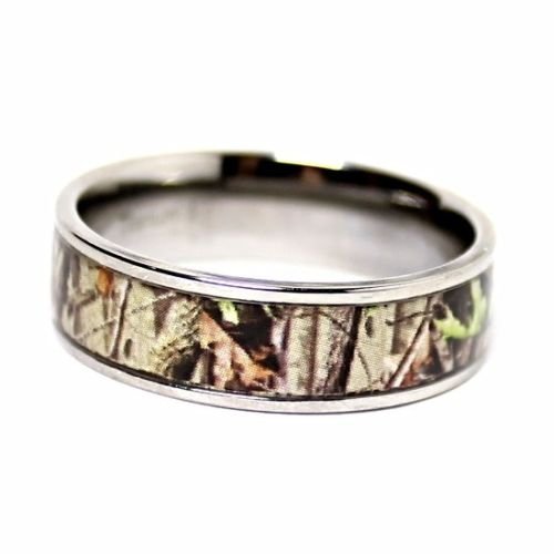 Women`s Titanium Camo & Sterling Silver Engagement Wedding Ring Set #SP24RWC043