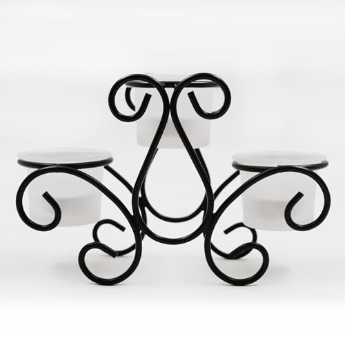 Image of HOSLEY Frosted Glass Tealight Candle Holders| Black Tealight Candle Holders with Glass Holders Perfect for Home Decor Tabletop Centerpiece| Pack of 1 with Pack of 3 Tealights