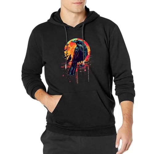 Watercolor Raven Moon Crow Unisex Casual Hoodies Long Sleeve Lightweight Pullover Tops Loose Sweatshirt with Pocket