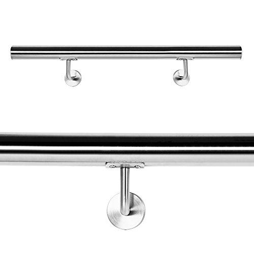 Wiltec Pasamanos barandilla de escalera 80cm acero inox V2A baranda con soporte a la pared