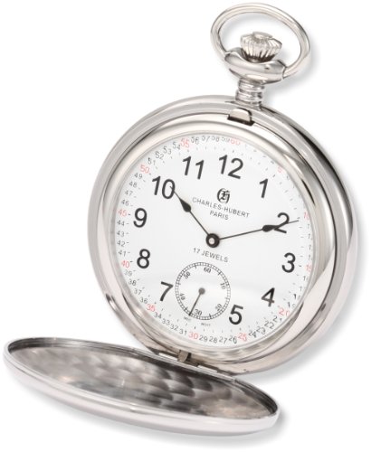 Image of Charles-Hubert, Paris 3907-WRR Premium Collection Stainless Steel Polished Finish Double Hunter Case Mechanical Pocket Watch