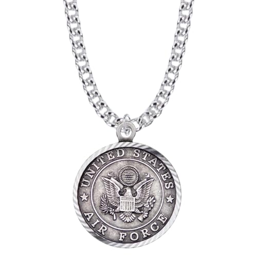 TrueFaithJewelry Sterling Silver United States Air Force Service Medal with St Michael Patron Saint Archangel Pendant Necklace, 3/4 Inch