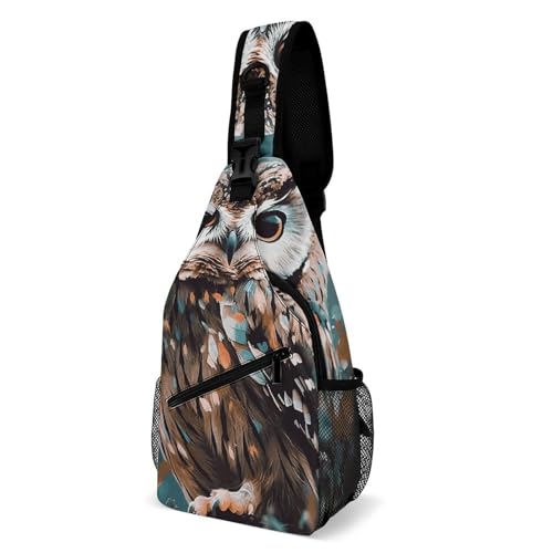 Mochila bandolera tipo sling búho para senderismo y viaje miniatura 1