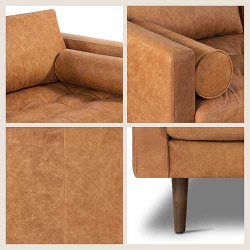 Image of POLY & BARK Napa 104.5 inch Left-Facing Sectional Sofa - Cognac Tan Full-Grain Pure-Aniline Italian Leather, Feather-Down Cushions, Kiln-Dried Solid Wood Frame, Walnut Legs