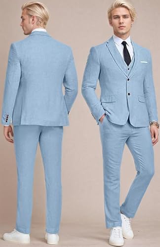 Linen Suits for Men 3 Piece Slim Fit Summer Mens Suit Casual Formal Business Wedding Prom Tuxedo Set2