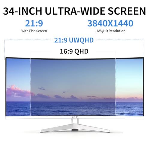 Image of ZZA 34 Inch Ultrawide Curved Monitor Built in Speakers 4K Gaming Computer Monitor 100Hz, WQHD(3440x1440P) Curved 3800R 21:9 Ultra Wide PC Display, 130% sRGB, HDMI &DP, VESA Mount Compatible-White