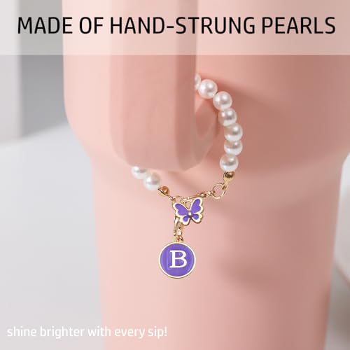 Image of Letter Charm for Stanley Cup,Pearl Chain Accessories Stanley Cup Initial Charms for Handle Stuff Decor Water Bottle Jewelry Tumbler Cute Personalized Name ID Decorations Purple Tag B