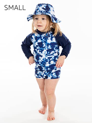 Image of Funky Junque Girls 3 Piece UPF 50+ Matching Long Sleeved Rash Shirt Bucket Hat Bathing Suit Swimsuit Set