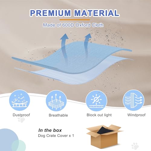 Deblue Heavy-Duty Dog Crate Cover, Privacy Pet Kennel Cover Universal Fits for 36 Inches Wire Cage, Polyester Crate Cover Fit for 1 2 3 Doors Crate (Tan) - Image 4