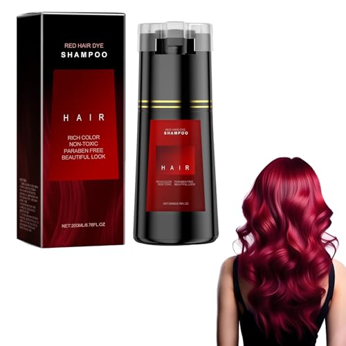 Shampoo Schwarze Haare, Black Hair Dye Shampoo 3in1, Haarfarbe shampoo,Grey Attack shampoos Anti Grau Effekt Farbshampoos Gegen Graue haare für Coloriertes für Frauen und Männer,200ml (Rot) Shampoo Schwarze Haare, Black Hair Dye Shampoo 3in1, Haarfarbe shampoo,Grey Attack shampoos Anti Grau Effekt Farbshampoos Gegen Graue haare für Coloriertes für Frauen und Männer,200ml (Rot)