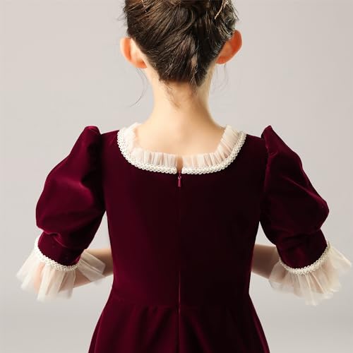 Velvet Flower Girl Dress Long Sleeve Wedding Guest Dresses Elegant A Line Princess Christmas Party Fall Outfits2