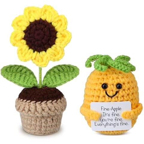 Fbemoz Funny Positive Pineapple Crochet Sunflower Gifts for Women, Emotional Support Plush Potato Artificial Flowers for Decorations Cover