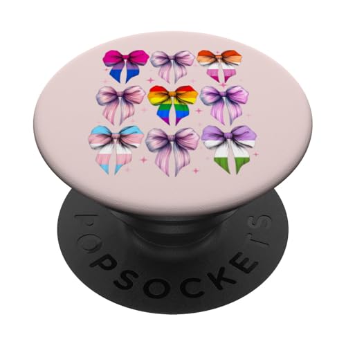 Coquette Bow LGBTQ Bandera del orgullo arcoíris niña mamá PopSockets PopGrip Adhesivo