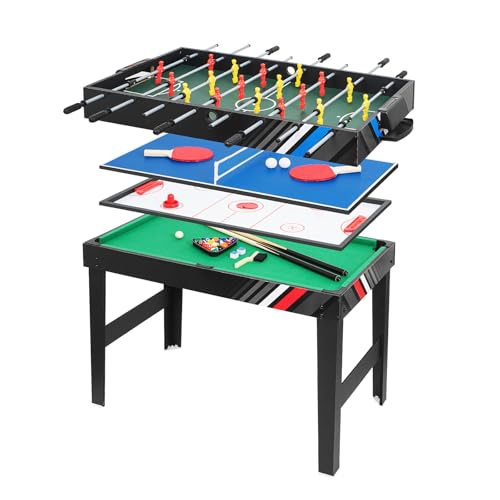 4-in-1 Multi Spieltisch, Multifunktionale Spieltische mit Tischkicker, Billard, Airhockey, Tischtennis, Multifunktionstisch Multiplayer Inkl. komplettem Zubehör, für Heimspielzimmer, Partybars, Kinder