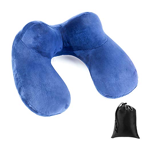 LingYe U-förmiges Nackenkissen, aufblasbares Reisekissen, super weich, faltbar und waschbar, einfach zu transportieren, platzsparend, für Flugzeug, Auto, Zug, Büro 18*12*4cm blau