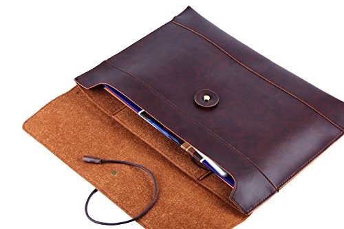 Image of men woman pu leather multifunction office documents bags A4 paper file pouch envelope bag conference, Brown, 13.8 inch(L)x9.8 inch(H) x 0.2 inch(W)