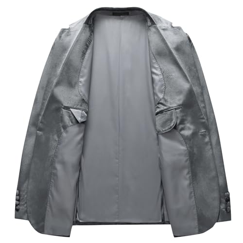 Mens Grey Velvet Blazer Jacket Slim Fit Dress Tuxedo Suit Jacket One Button Notch Lapel for Dinner Party Prom Wedding Sports Coat3