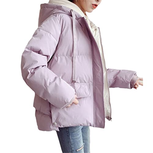 Veste d'hiver rembourrée femme unie rose : manteau court à capuche L
