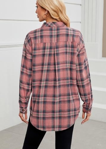 Image of Lacozy Womens Buffalo Plaid Flannel Shirt Long Sleeve Collar Button Down Blouses Tops