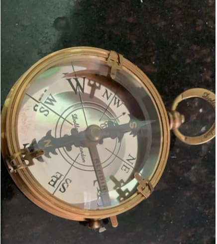 Brújula de bolsillo de latón antiguo – Grabado Dollond London, instrumento náutico coleccionable de navegación miniatura 2