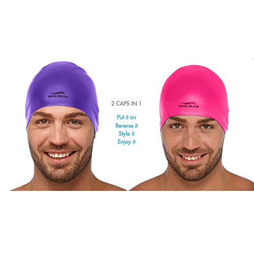 Swim Elite PINKPURPLE Reversible Silicone Swim Cap thumb #4