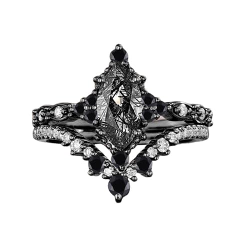 Marquise Cut Gemstone Engagement Ring Set for Women Art Deco Rose Gold 1Ct Alexandrite and Moissanite Wedding Ring 925 Silver 10K 14K Solid Gold Bridal Set for Wife