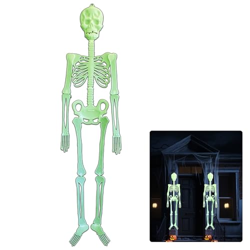 Hanging 4.9 Ft Halloween Skeleton Decorations with Glowing Posable Skeletons Hanging Skeleton Decoration Glow in The Dark for Garden Party Tree Porch Yard Lawn Indoor Outdoor Decor