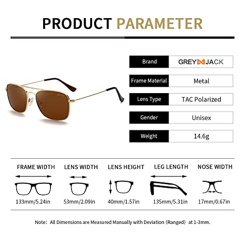 Image of grey jack Square Polarized Sunglasses,Retro Classic Style Full Rim Metal Frame for Men Women Small Size 1650