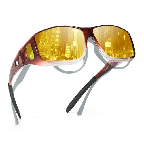 TJUTR Night Vision Driving Glasses Fit Over Eyeglasses for Men Women, Anti Glare Polarized Yellow Lens for Nighttime TN2512