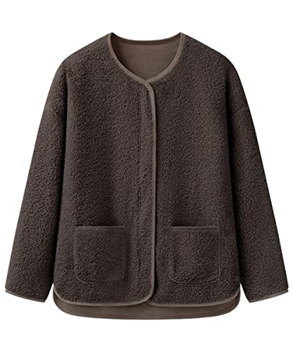 [three Joy] カーディガン ソフトボア 冬 厚手 もこもこ ボアジャケット ショート レディース