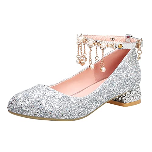 Little Kid Girls Dress Pumps Glitter Shoes Sequins Princess Low Heels Mary Jane Dance Wedding 𝐑hinestones Sandals