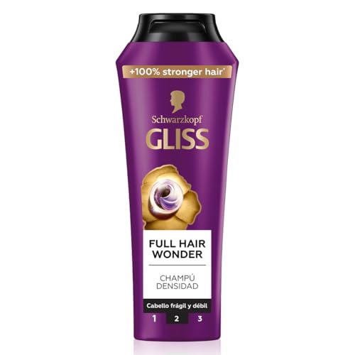 Gliss Full Hair Wonder Champú 250ml - Fortalecedor y Voluminizador para Cabello Fino y Débil, Fórmula Reparadora