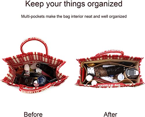 Image of GREENSHEEP Felt Purse Organizer Insert for Handbags, Tote, Hobo Bag Storage Divider with Removable Metal Zipper Cover