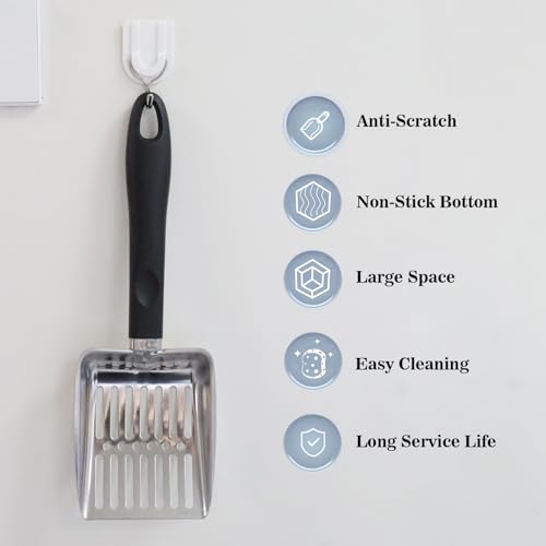 Image of Cat Litter Scoop,Metal Cat Litter Scoop,Stainless Steel cat Litter Scoop with Non-Slip Handle,Poop Sifting,Kitten Pooper Lifter,for Litter Box