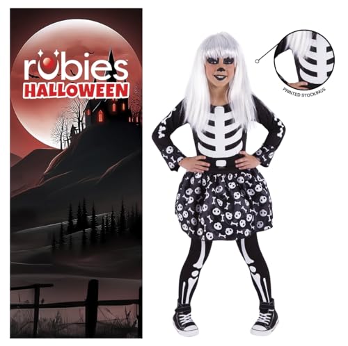 Rubies Disfraz Skeletita Glow in Dark para niñas, Camiseta y falda con medias, Brillante en la oscuridad, Esqueletos, Skeletons para cosplay y fiestas
