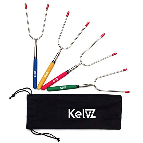 KelvZ 34" Telescoping Marshmallow Roasting Sticks | Set of 4 Camping Skewers |